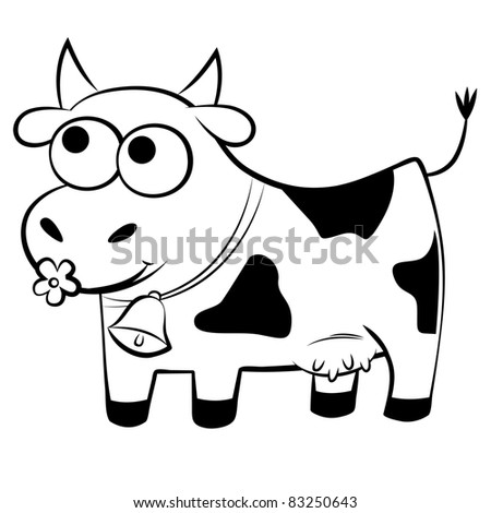 Illustration Of Funny Spotted Cow, Black And White - 83250643 ...