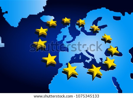 Golden Stars on Map of Europe. EU Community Sign. Vector Illustration