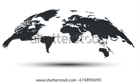 Trendy Detailed Globe Map in Black Isolated on White Background with Shadow. 3D Vector Illustration