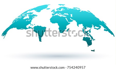 World Map Isolated on White Background in Bright Blue Color and Modern Flat Design. Vector Illustration