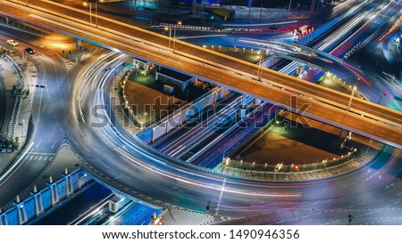 Similar – Image, Stock Photo Road infrastructure with roundabout in rural area