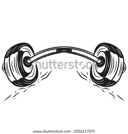 black and white illustration of isolated barbell, curved barbell icon