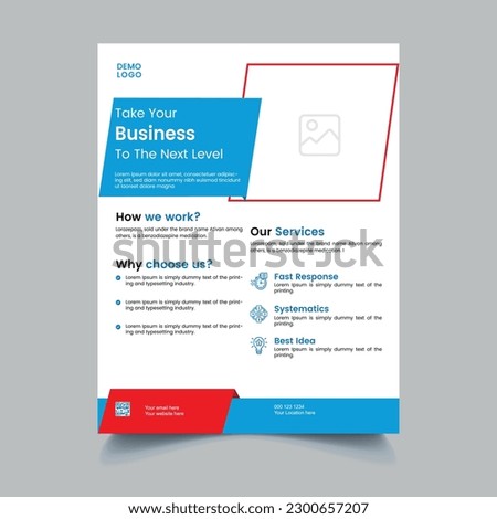 Corporate Business Flyer Design
Well Organized
A4 Size Flyer
Resolution 72ppi and Color mode RGB
Ready to use
Adobe illustration CC version
