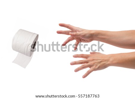 Similar – Image, Stock Photo Man grabs the toilet paper on the toilet