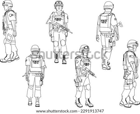 Vector sketch of swat national guard police soldier illustration