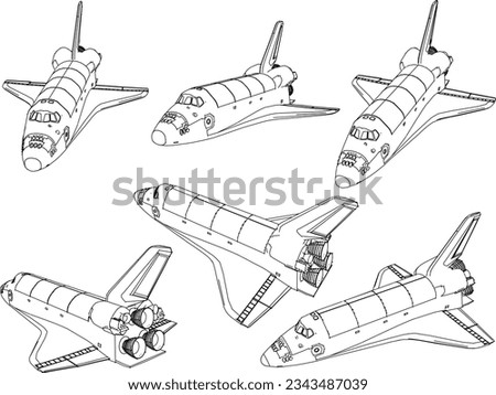 Vector sketch illustration of spaceship shuttle atlantis test flight
