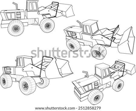 Vector sketch illustration silhouette design image toy car vehicle heavy equipment excavator room decoration and wardrobe shelf