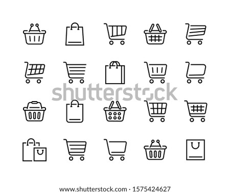Set of shopping cart icons. Collection of web icons for online store, from various cart icons in various shapes. Editable vector stroke 96x96 Pixel Perfect.
