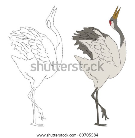 Dancing Japanese Crane Isolated On White Stock Vector Illustration ...