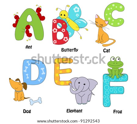 Alphabet With Animals - From A To F Stock Vector Illustration 91292543 ...