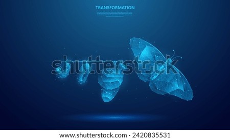 Digital transformation concept. Illustration of butterfly evolution symbolizing digital transformation concept. blue low poly style vector background design.