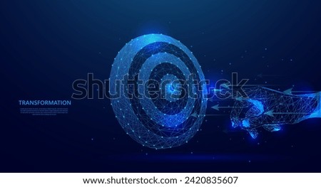 Digital transformation concept, illustration of hand touching target for next generation technology era. blue low poly style vector background.