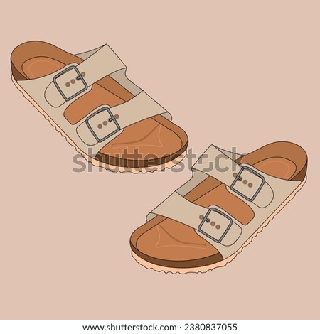 vector design of sandals, a type of popular Birkenstock with a combination of light brown colors