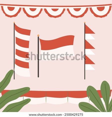 Indonesian 17 agustus tukang bendera merah putih flag shop illustration icon set.