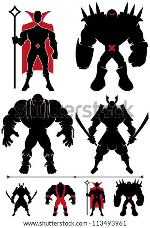 Supervillain Silhouette: 4 different supervillain silhouettes in 2 versions each.