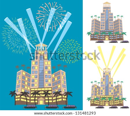 Luxury Hotel: Cartoon illustration of luxury hotel in 3 versions. No transparency and gradients used.