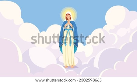 Flat design illustration of praying Virgin Mary.