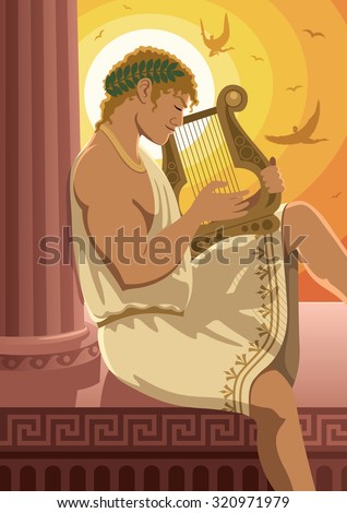 Apollo: God of the sun Apollo playing his lyre. No transparency used.