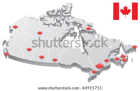 3D map of Canada. The capitals as well as the borders are on separate layers, so you can remove them if you want. 