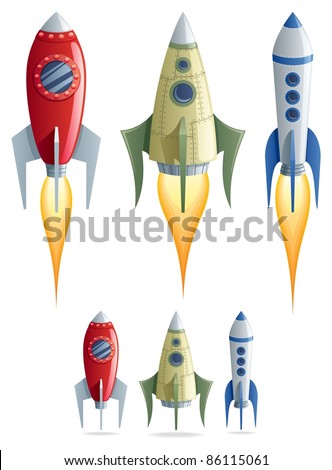 Set of 3 cartoon rockets in 2 versions. 