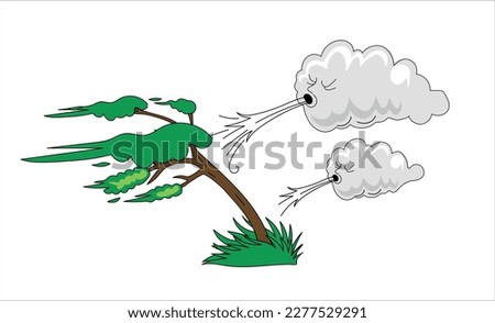 Windy day trees cloud vector illustration on white background