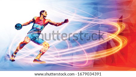 Olympic games, Tokyo 2021 Silhouette of triangle Discus throw. Vector illustration. . Discus thrower. vector illustration in triangles Discus throw