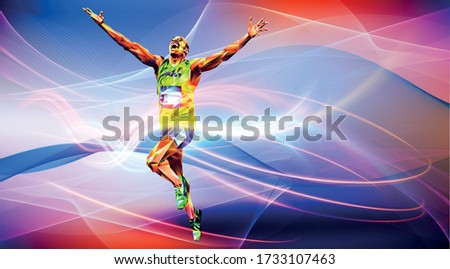 Olympic games, Paris 2024. Olympic games, Olympic games, The 2024 Summer Olympics.  Paris 2024Runner. vector illustration in triangles runner. Sport ruuner of triangle . Vector. winner. Runner finish