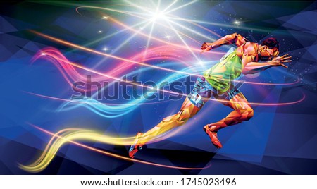 Olympic games, Paris 2024 Runner. vector illustration in triangles runner. Sport ruuner of triangle . Vector. winner. Runner n finish. Sport illustration in vector.  