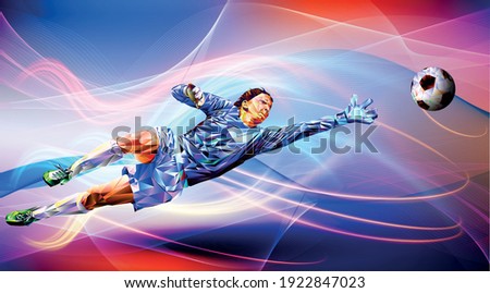 Soccer player against the background of the stadium Football player in full color vector illustration in triangular style isolated on white background. Olympic games. world championship