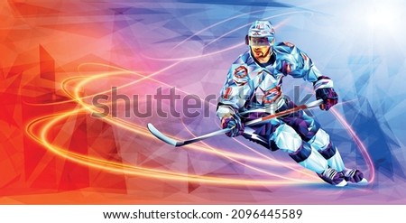 Vector illustration of a hockey player made from triangles.  Olympic games, Beijing, Beijing 2022, XXIV Olympic Winter Games