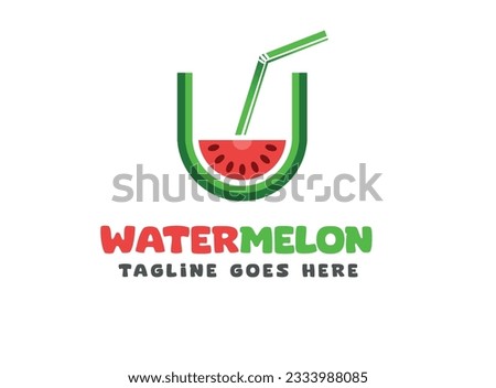 U letter fresh juice logo design , pip in glass juice logo design, fresh juice logo,  watermelon minimal vector, pip juice, watermelon with glass and pipe vector design
