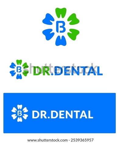 blue and Green letter B dental logo or letter B dentist logo for dental clinic | implant logo