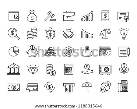 finance and money outline line black icons set