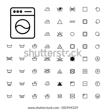 machine washing laundry symbols icons set