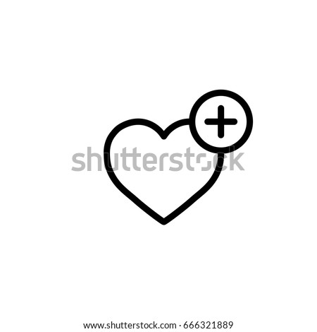 heart with plus, pozitive, wishlist icon line black on white