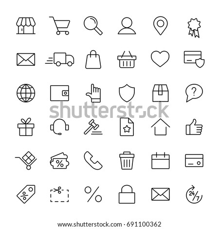 e-commerce online shopping line black 36 icons set