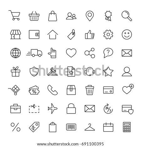 e-commerce online shopping line black 49 icons set