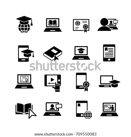 e-learning 16 simple icons set black on white background