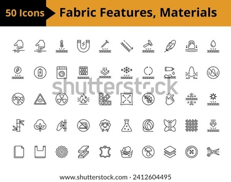 Fabric Features, Materials Icons Set Black 