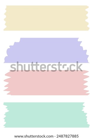 Set of colorful washi tapes isolated on white. Washi tapes collection in vector. Pieces of decorative tape for scrapbooks. Torn paper. Yellow, red, blue