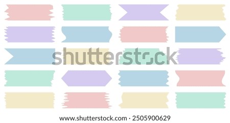 Big set of colorful washi tapes isolated on white. Washi tapes collection in vector. Pieces of decorative tape for scrapbooks. Torn paper	