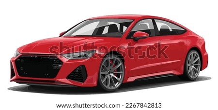Luxury premium realistic sedan coupe sport colour red elegant new 3d car urban electric rs7  r8 class power style model lifestyle business work modern art design vector template isolated background