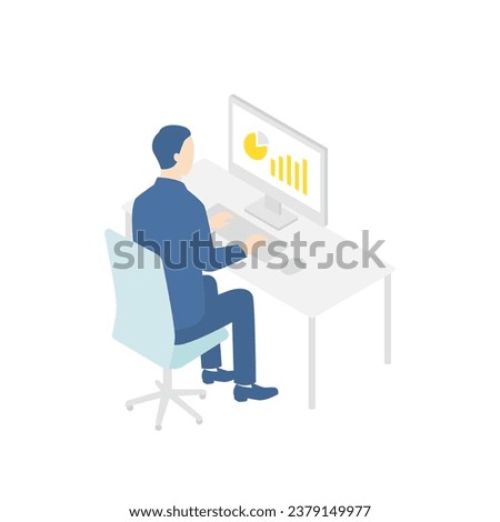 desk work. Businessman working on a desktop computer