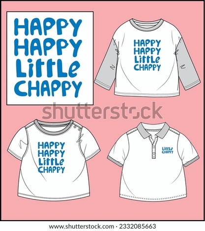 LITTLE CHAPPY GRAPHIC DESIGN WITH VARIOUS MOCK UP BABY BOYS FULL SLEEVE T SHIRT,CEW NECK T SHIRT, POLO T SHIRT TYPES VECTOR ILLUSTRATION
