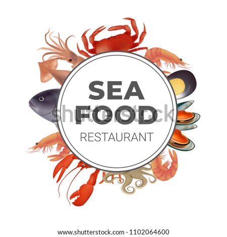 Color seafood set menu hand drawn vector illustrations