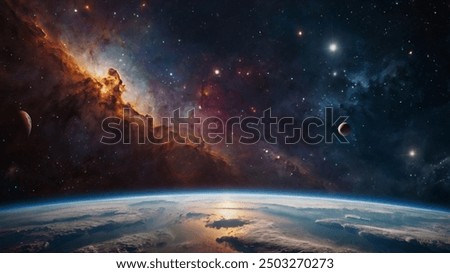 Similar – Image, Stock Photo Milky Way, Venus and meteor over a forest