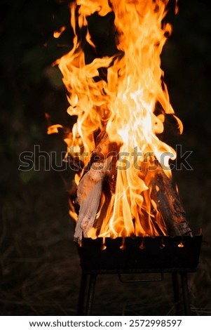 Similar – Foto Bild Großes Feuer aus Brennholz in dunkler Nacht