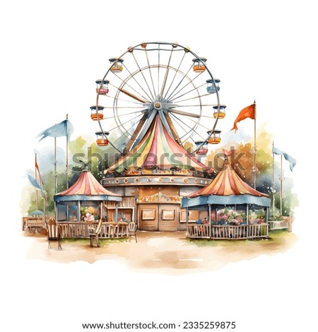 watercolor funfair vignette, suluboya lunapark vinyet