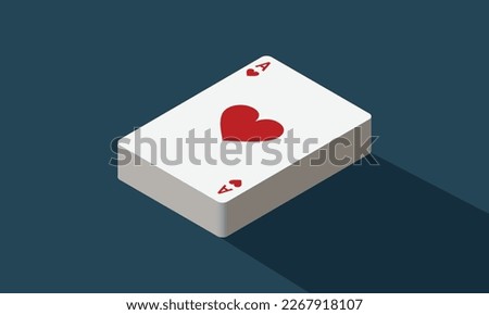 Playing card Ace of heart in flat style vector illustration on dark background. Playing card isometric style with shadow vector design. Online casino playing cards poker game concept