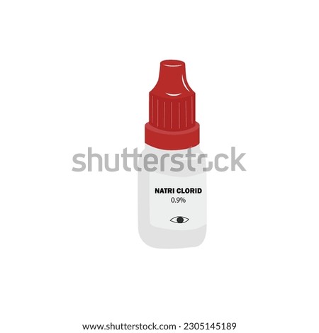 Natri clorid bottle vector illustration. Eye drop bottle vector isolated on white background. Plastic waste concept. Dropper.